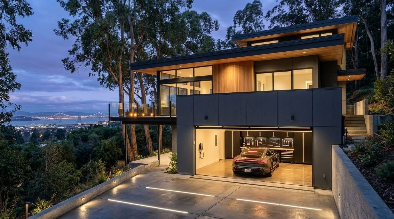 Nora Daher Overhead Garage Door Service Garage Door Gliding Open Revealing Warm Illuminated Interior