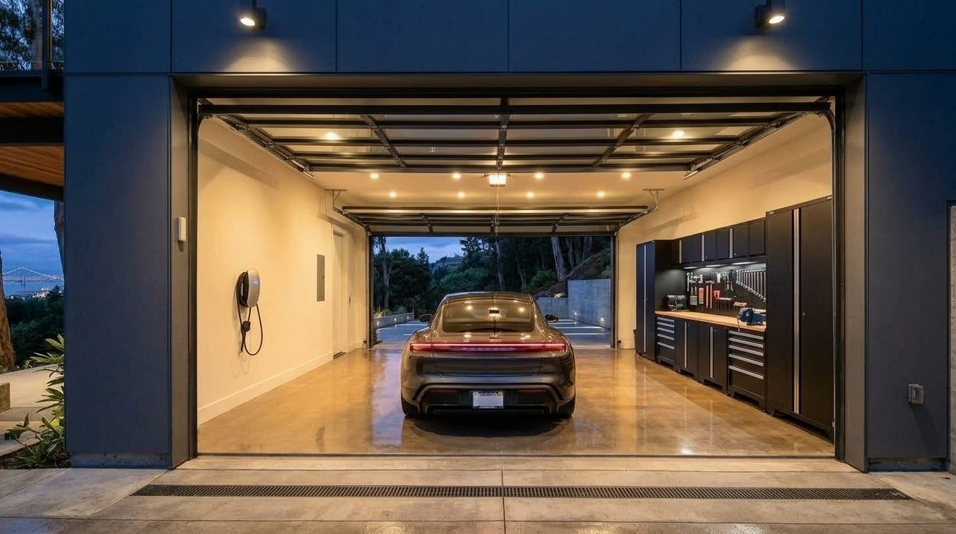 Nora Daher Overhead Garage Door Service Interior View of Custom Garage Door Overhead and Workshop